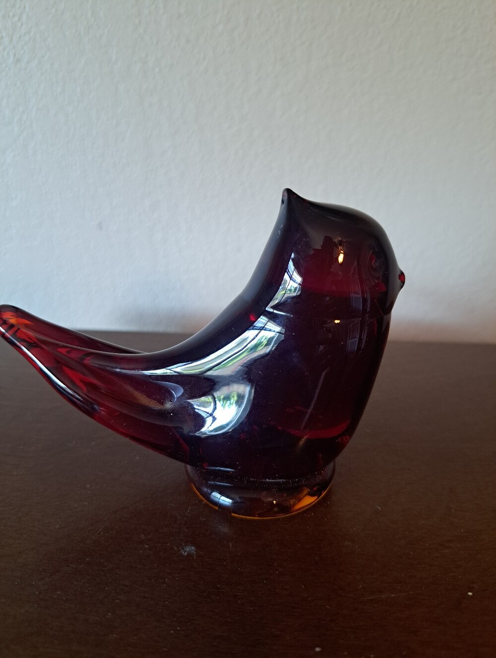 Vtg W. Ward 1990 Red Glass “Cardinal Of Love” Figurine Amberina Base